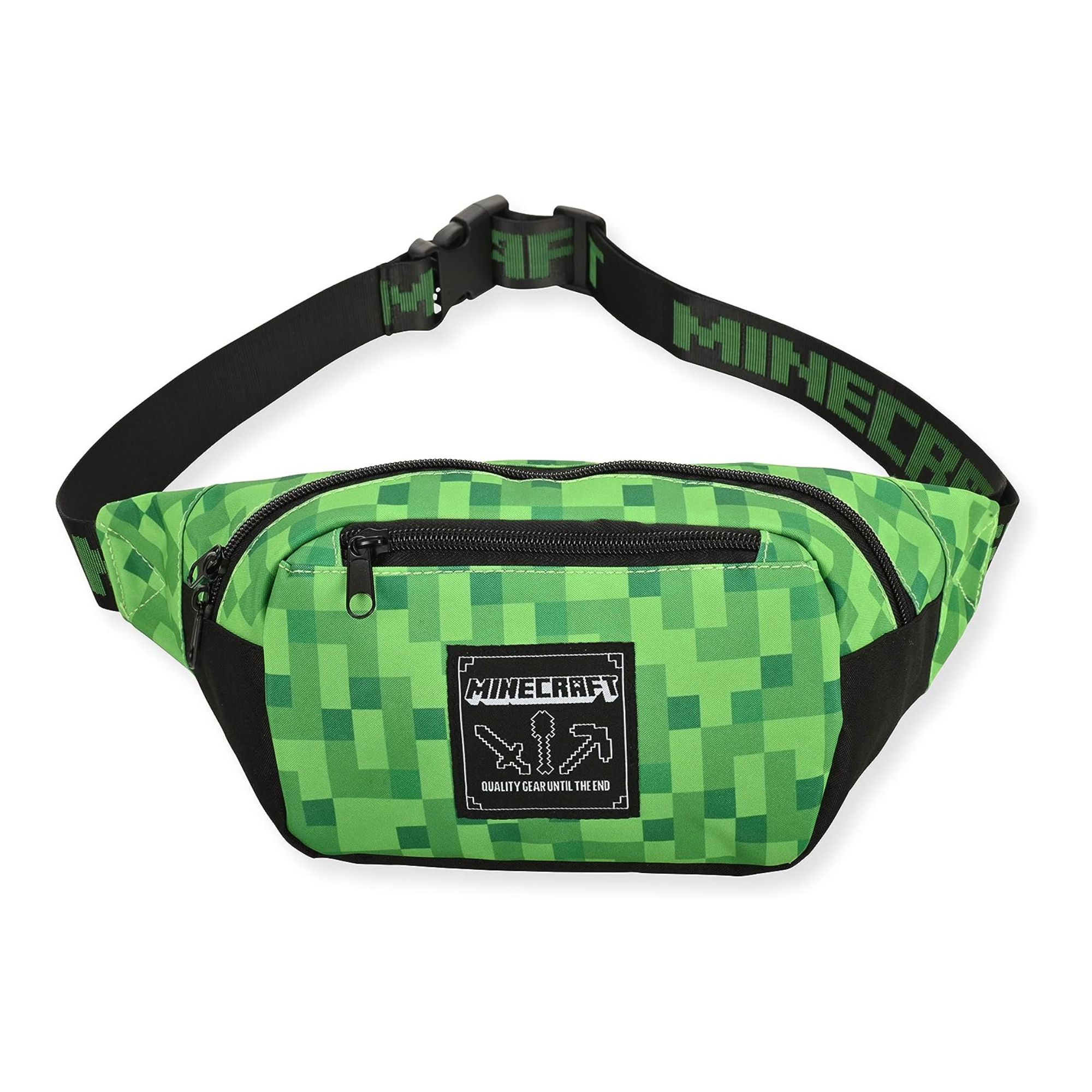 Minecraft Boys Fanny Pack Bag, Creeper Face Adjustable Belt Bag Unisex Black Green